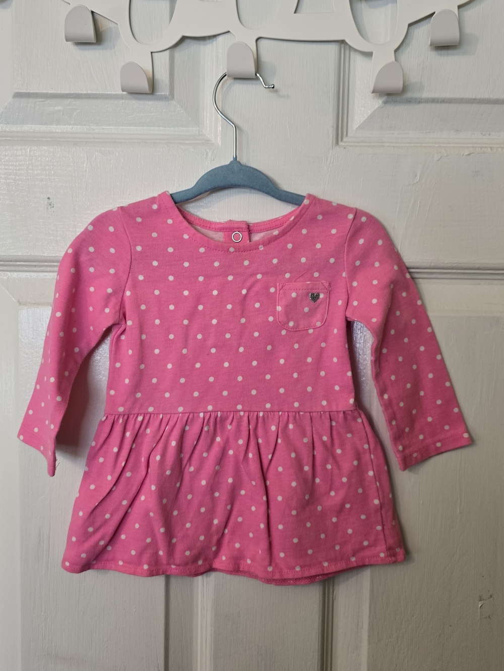 Carter's Pink Polka Dot Long-Sleeve Peplum Top